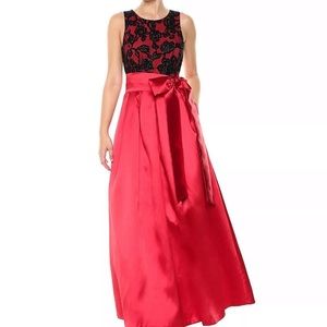 Eliza J Floral Glitter Velvet Red Dress Gown SZ 6